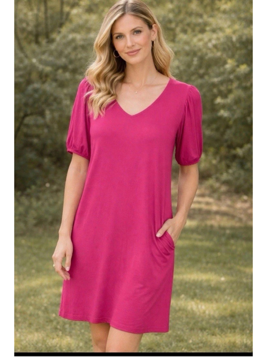 J. Jill Dresses & Skirts - Womens J Jill Dress Hot Pink Short Sleeve Pockets Sz XL Soft Modal Blend Casual